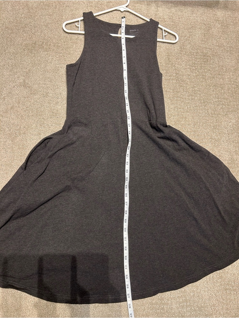 Pact Organic Cotton Sleeveless Dark Charcoal Knit A-line Midi Dress w/ Pockets - Picture 7 of 10